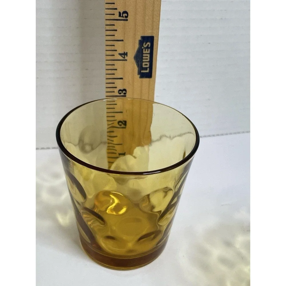 Amber Thumbprint Glass Drinking Tumbler Juice Set Of 4 Vintage 3